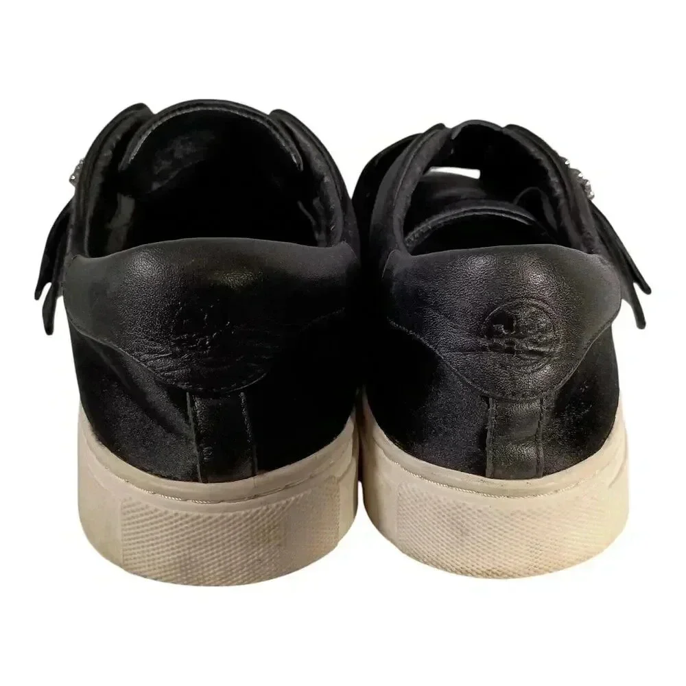 Tory Burch Greer Fashion Sneaker Rhinestone Buckle Satin Leather Black Women's 7